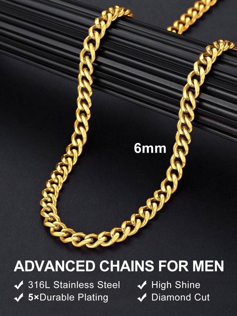 Suplight 6mm 316L Stainless Steel Miami Cuban Chains Necklaces Hip Hop Punk Jewelry 18K Gold Plated Curb Cuban Link Chain Necklace for Men & Women 20 inches - Image 3